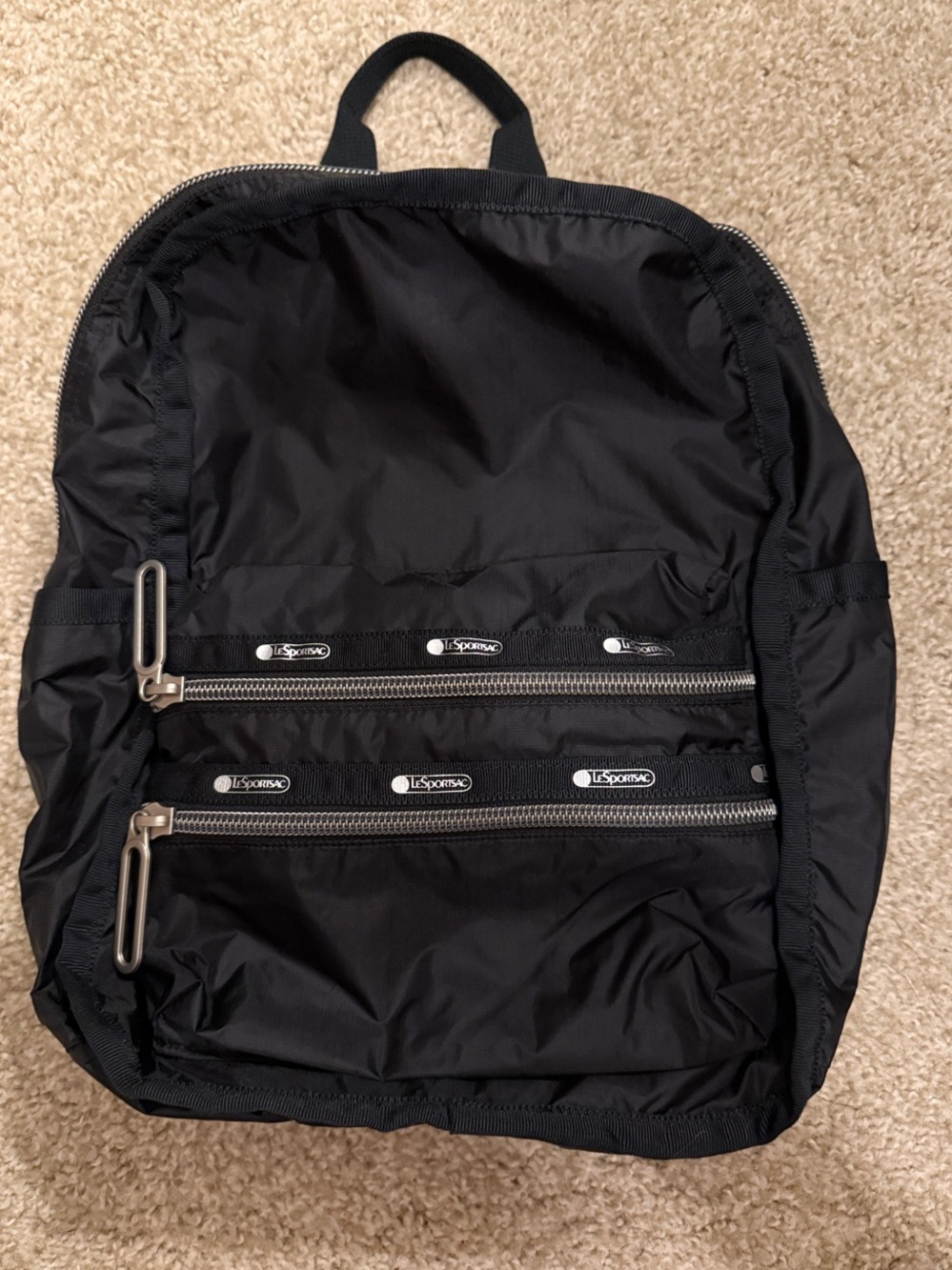 Lesportsac Essential Small Functional Black Nylon Backpack with Silver Zippers